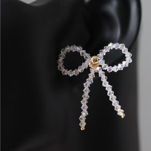 Clear Crystal Bowknot Earrings with Gold-Plated